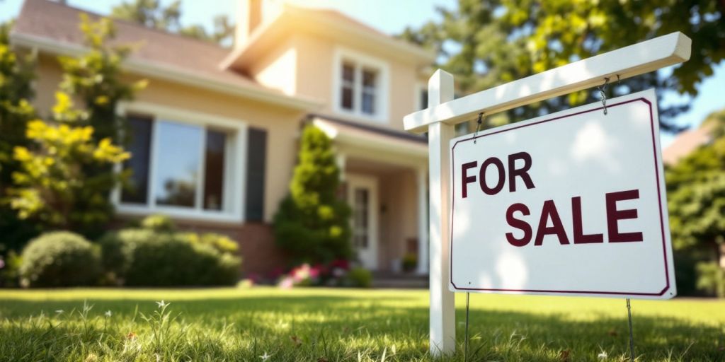 Home exterior with a For Sale sign in yard.