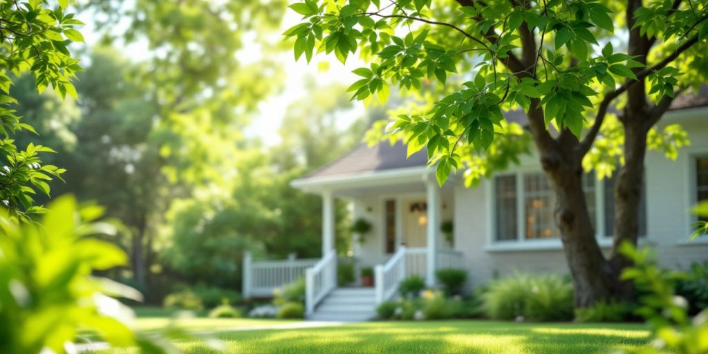 A peaceful home with a lush garden, symbolizing safety.