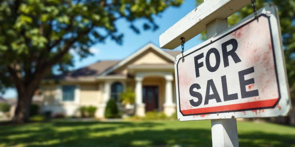 Photograph of a house with a 'For Sale' sign.